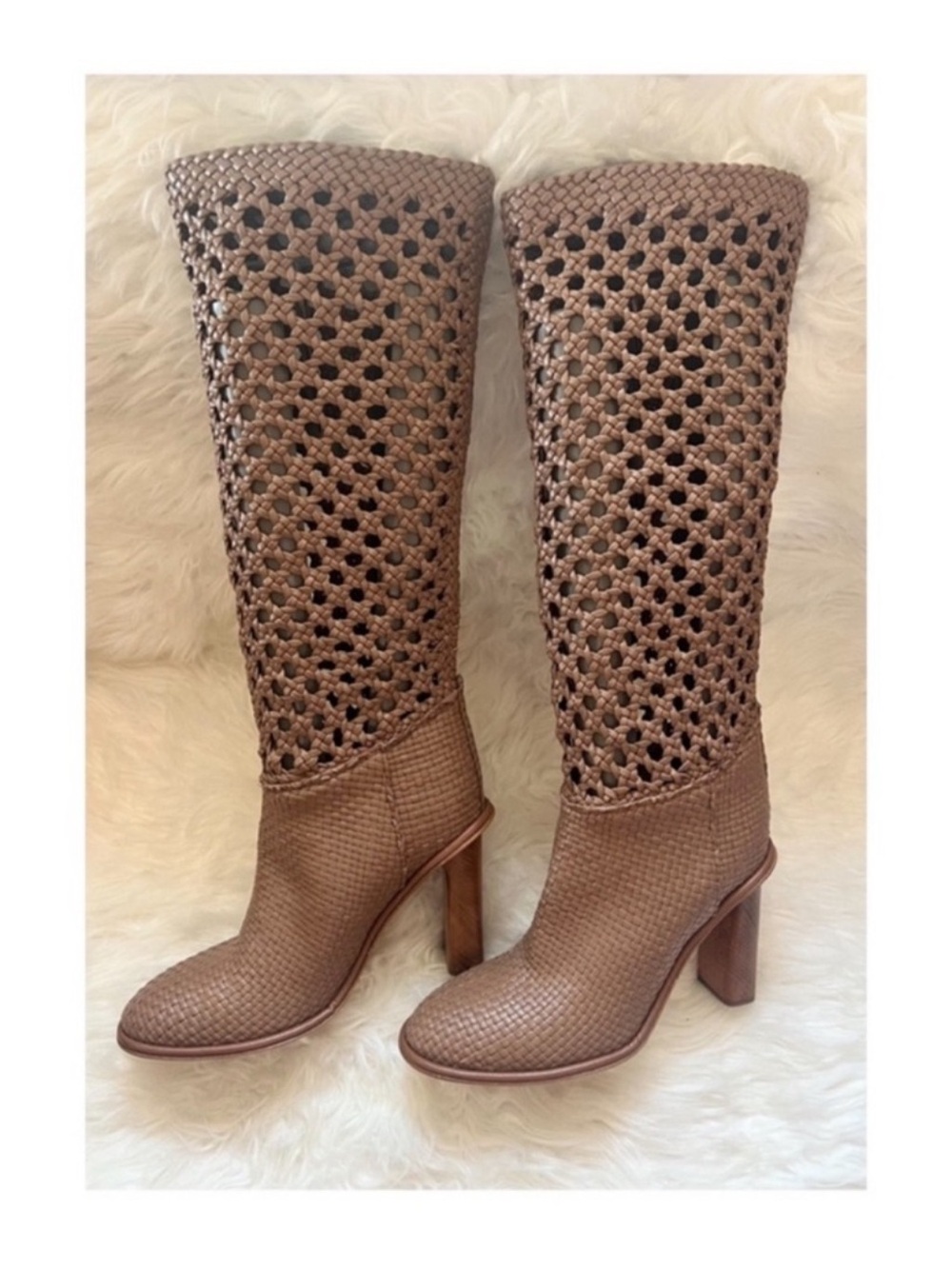 New! Ulla Johnson Hannah Woven Leather Knee-High Square Heel Boots